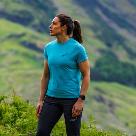 Graafinen T-paita Ss ''taottu'' Naisten Inov-8 Sinivihreä